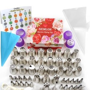GEMLON Russian Piping Tips Cake Decorating Supplies - 88 Baking Supplies Set
